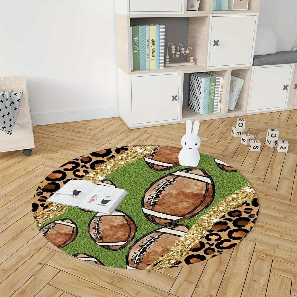 Round Rug Leopard Print Basketball Sports Theme Flannel Door Mat Stylish Non Slip Floor Carpet for Gym Game Room Man Cave Decor