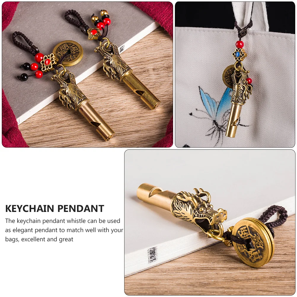 1Pcs Exquisite Pendant Whistle Premium Brass Retro Delicate Whistle Multi Functional Key Ring Pendant for Outdoor Emergency Use