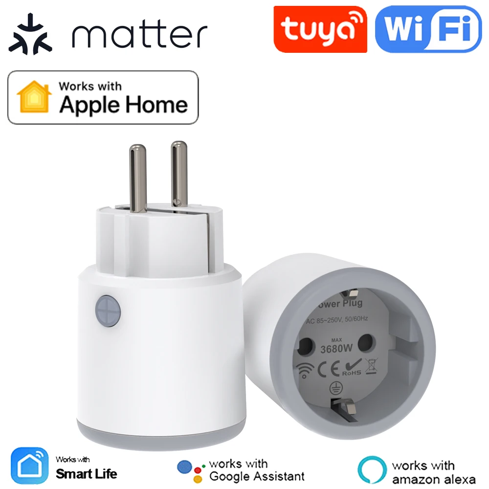 

Matter Smart Power Plug Wifi 16A Power Meter Remote Control EU Outlet Works with Tuya Homekit Echo Alexa Google Home Smartlife