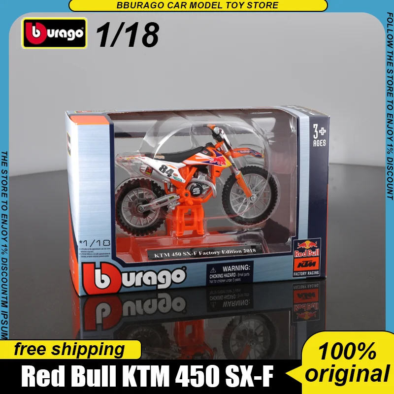 En Stock Bburago 1:18 Red Bull 2018 Ktm 450 Sk-F Dakar Rally Moto aleación miniatura modelo fundido a presión bicicleta de rally juguetes niños regalo