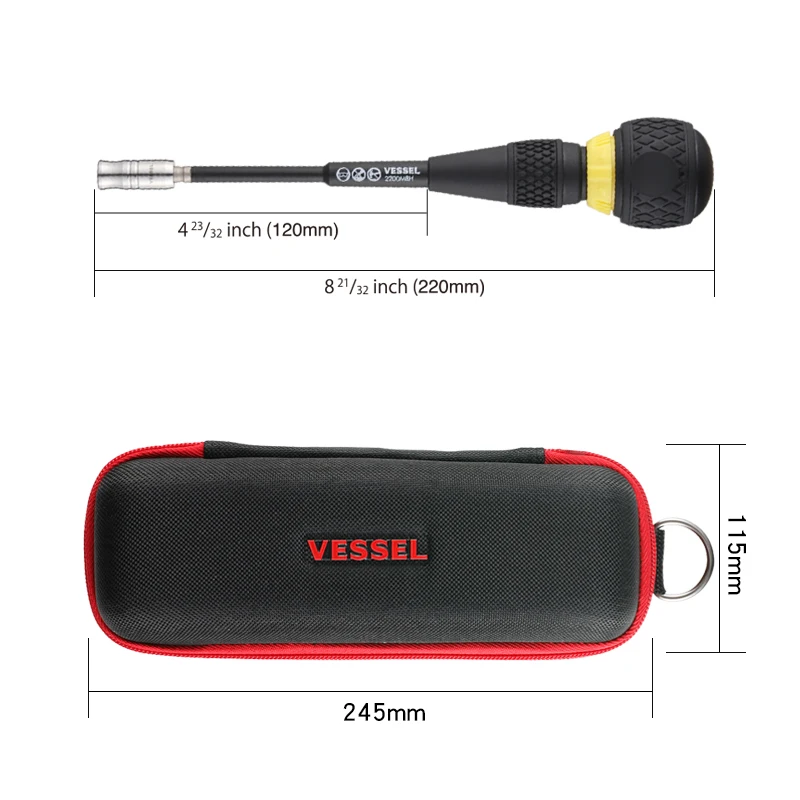 VESSEL Tools Ball Ratchet Screwdriver Replaceable Shank Unit Screwdrivers With a Tool Bag Safety Design No.2200