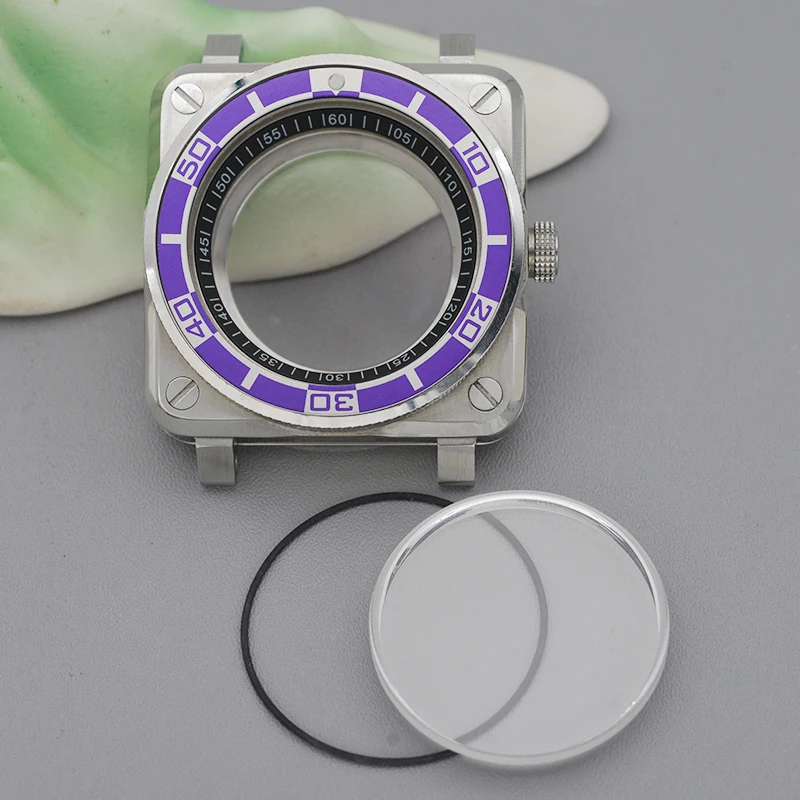 حافظة قمرة القيادة للطيار المربع مقاس 42 مم SKX007 مع حافظة NH35 من كريستال الياقوت متوافقة مع حركات NH35/NH36 قرص 28.5 مم