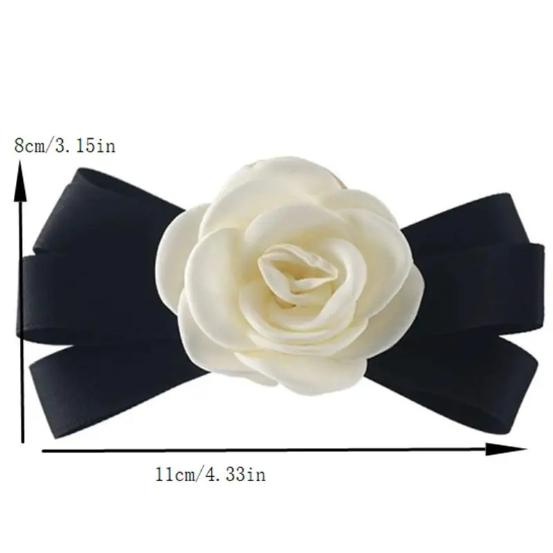 

Black White Camellia Bow Hairpin French Hair Clip Women High-end Elegant Hair Up Shark Clip Mourning Funeral Hair Accessories
