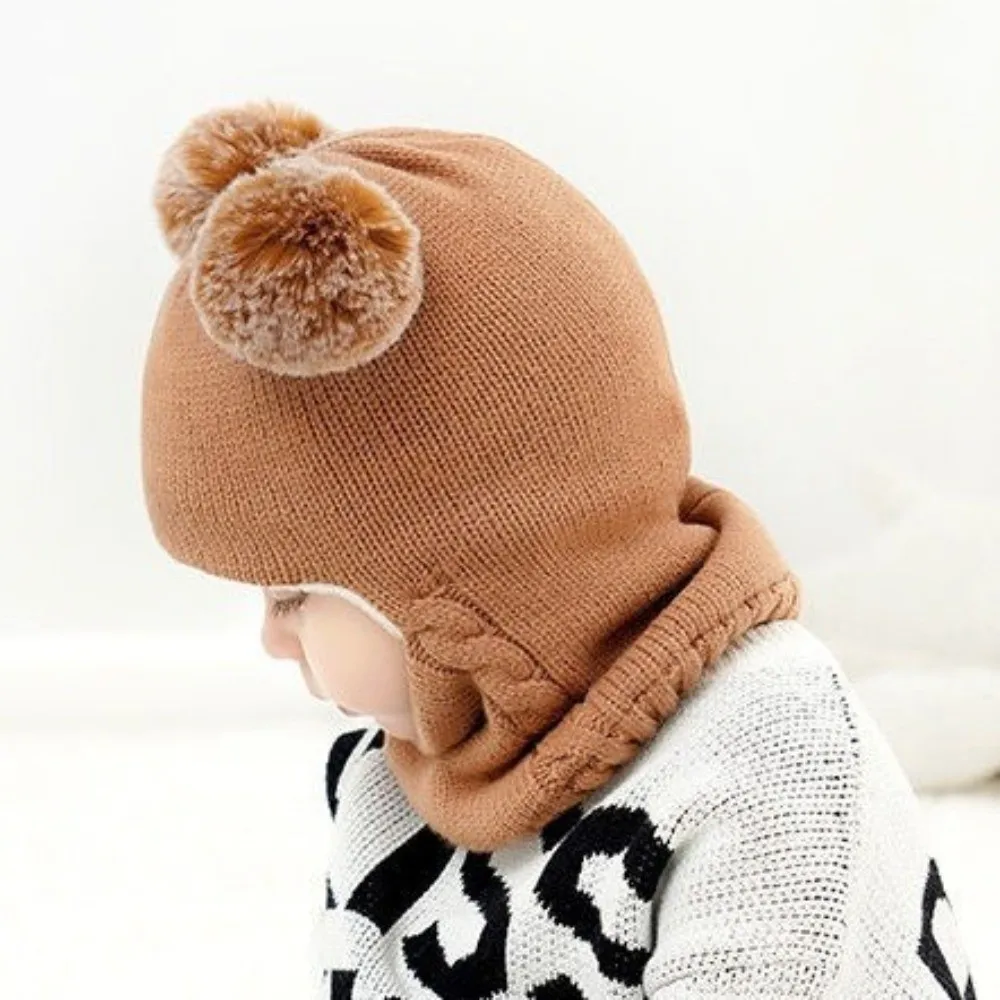 Coldproof Scarf Mask Integrated Hat Warm Lining Cartoon Children Windproof Hooded Hat Neck Warmer Face Guard Windproof Hat