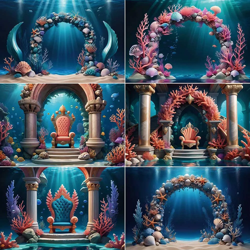 

MOON.QG Underwater Little Mermaid Background Photography Shell Arch Castle Arch Photozone Backdrop Child Studio Photocall Props