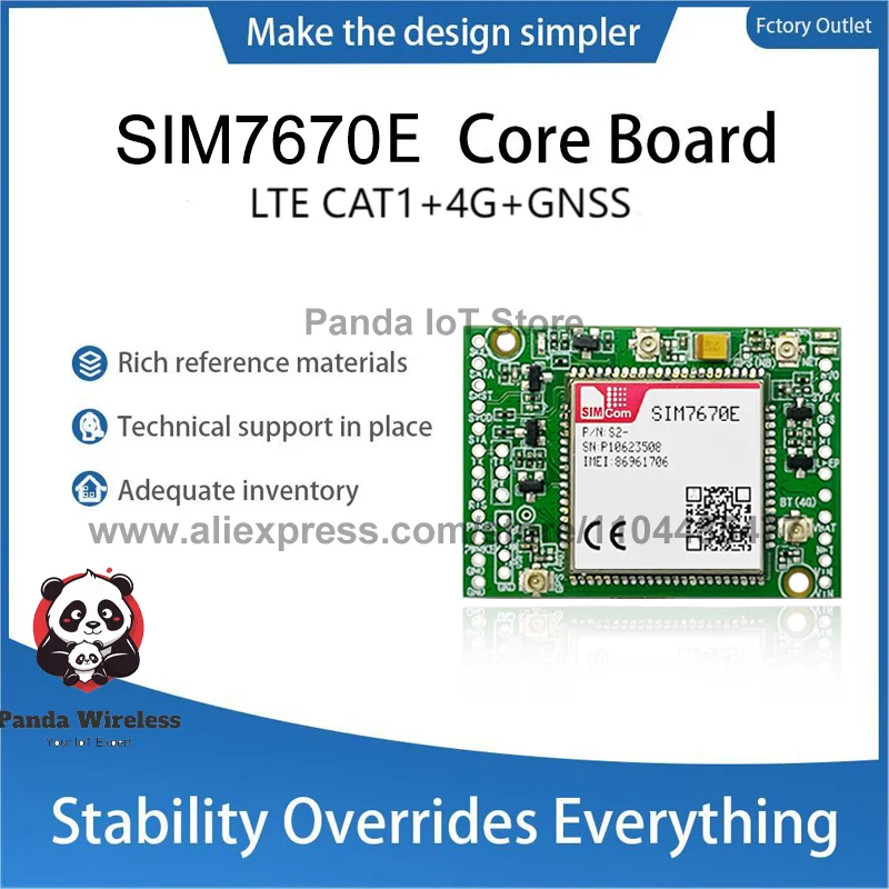 SIM7670E 4G CAT1 Core Board Module Dual-Roll Pin LTE Cat1 with Qualcomm Chip Breadboard B2/B4/B5/B12/B13/B66 antenna（optional）
