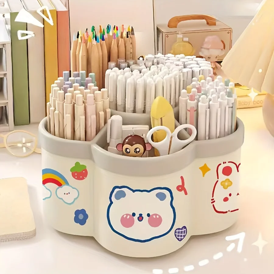 Rotating Desk Organizer - Multi-Compartment Storage Caddy, Durable PP Material - Ideal for Dorms and Office Desk Organization