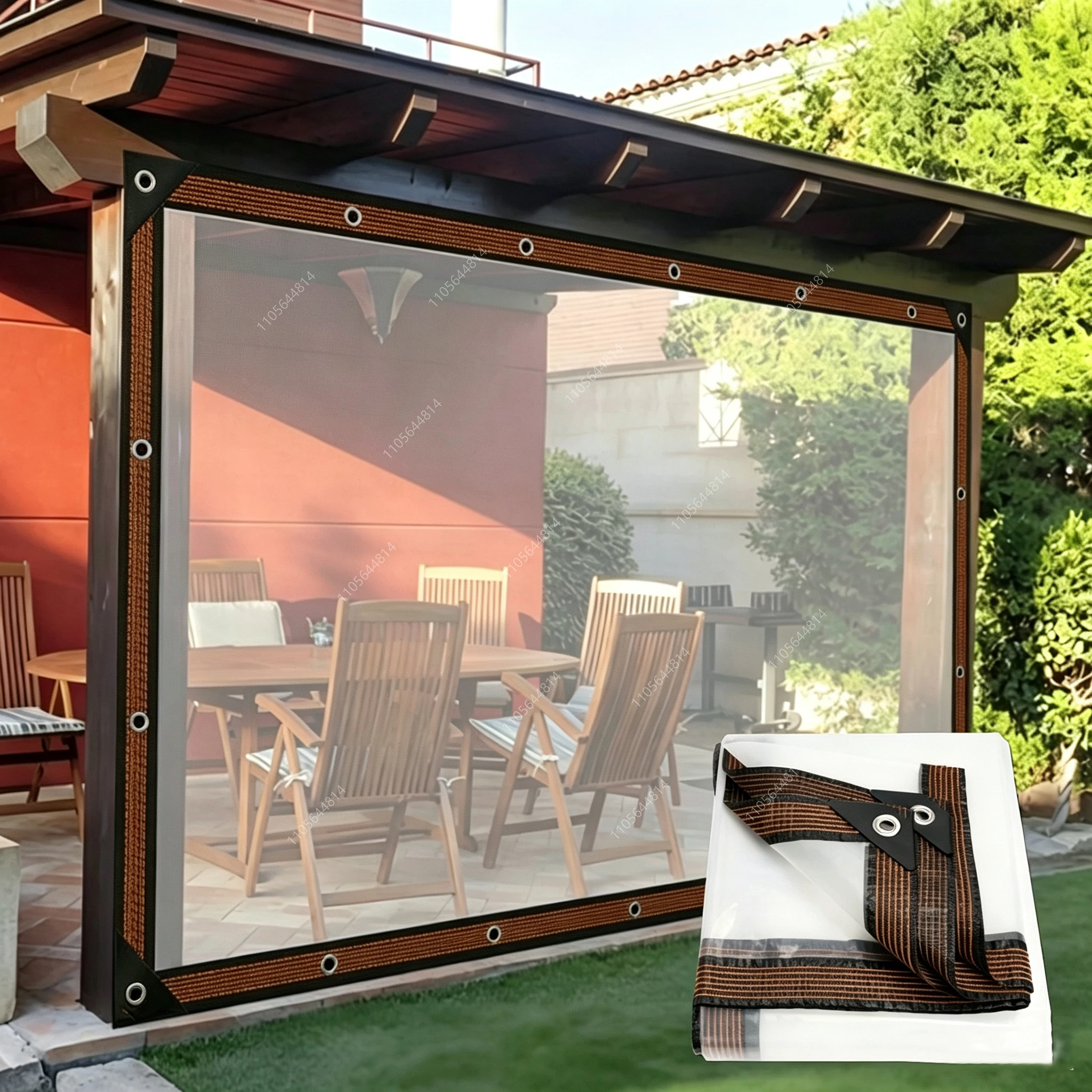 Image of Transparente PE-Plane, winddichter Terrassenvorhang, wasserdichter transparenter Pergola-Sichtschutz mit verstärkten Ösen für den Garten im Freien
