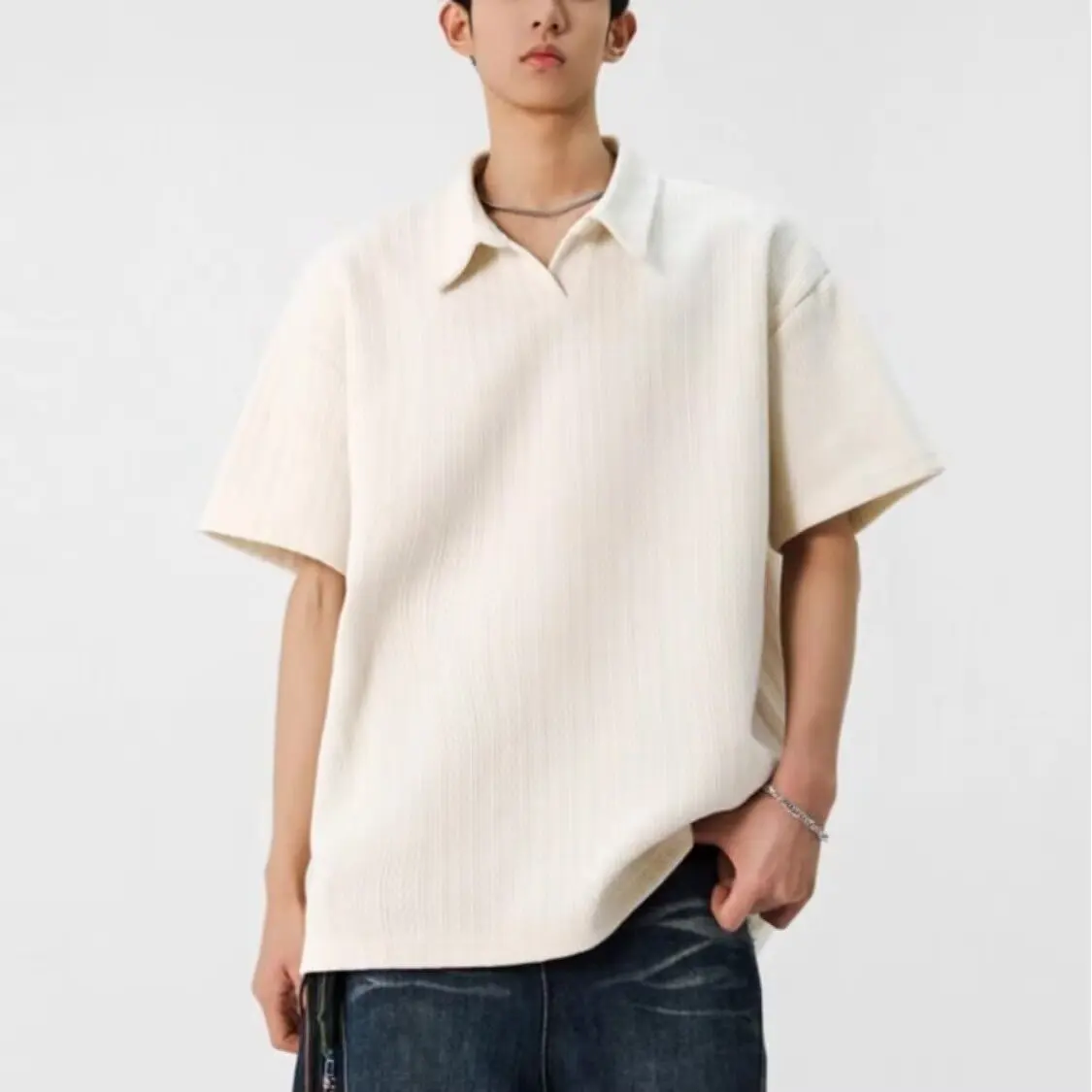 

Men's Shirt Summer Heavyweight Short Sleeve Loose Fit Ocean Bird Collar Cleanfit T-Shirt Four-Way Stretch Breathable Cas...