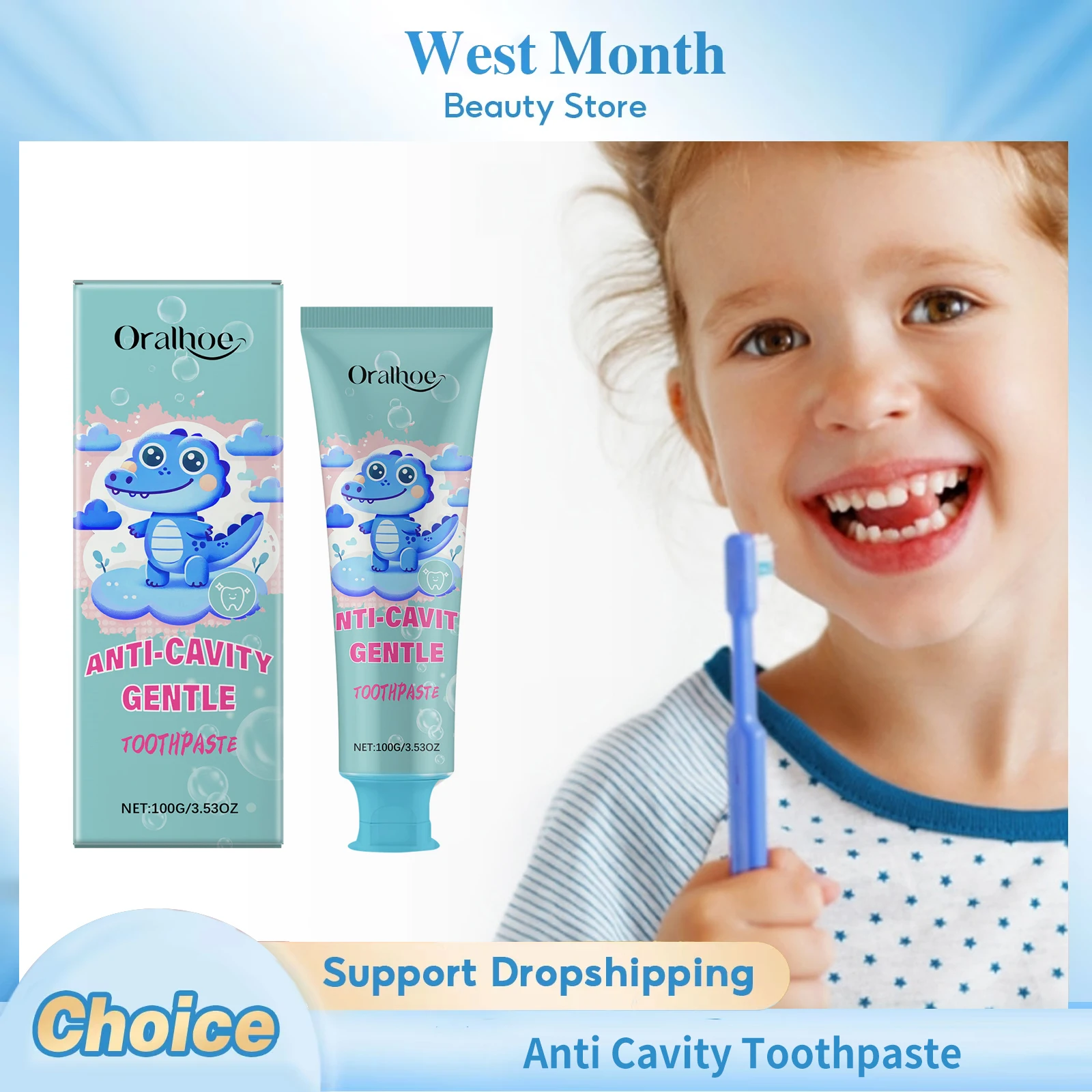 Children's Toothpaste Remove Plaque Yellow Teeth Stain Remover Improve Bad Breath Oral Cleaning Whitening Fresh Kids Dental Care