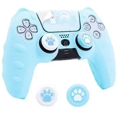 GeekShare PS5 Controller Case Set Silicone Cute Cat Thumb Grip Caps + PS5 Controller Shell Cover + Stiker For SONY Playstation 5