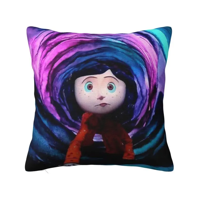 Custom Halloween Horror Movie Coraline Cushion Covers 45x45cm Throw Pillow Case for Sofa Pillowcase Living Room Decoration