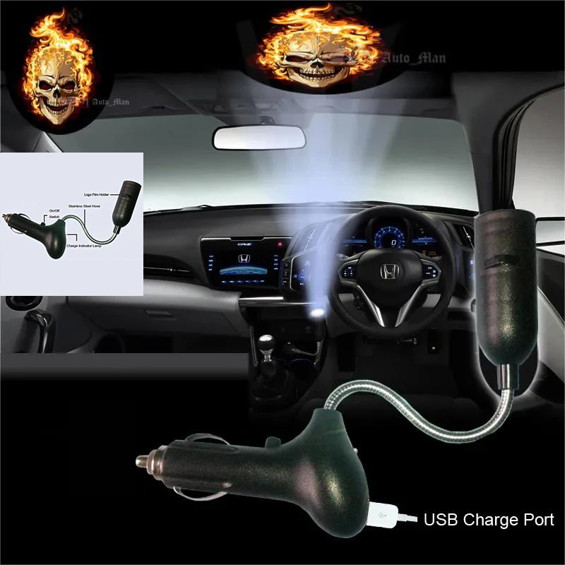 

1 Pieces Ghost Flaming Skull Logo Atmosphere LED Light Shadow Decorative Car Cigarette Ghost Laser Projector