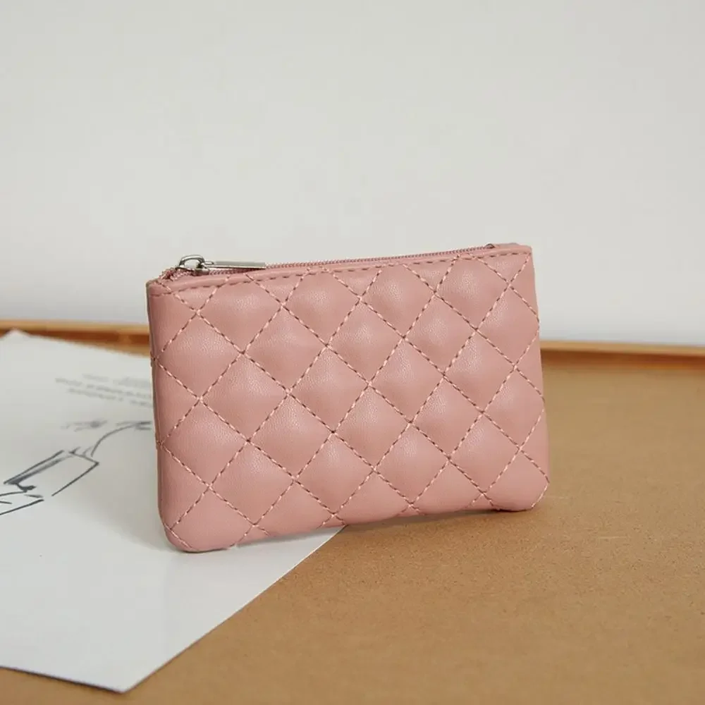 Fashion Square Rhombic Lattice Coin Purse Portable PU Leather Credit Card Holder