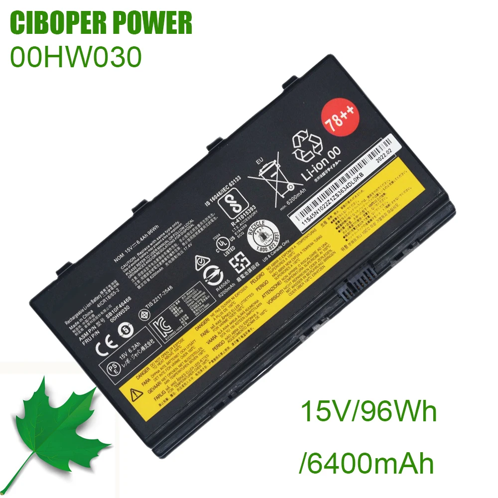 Batería para ordenador portátil CP 00HW030 SB10F46468 01AV451 15V/96Wh/6400mAh para estación de trabajo móvil ThinkPad P70 P71 20ER003QGE 20HK0003GE