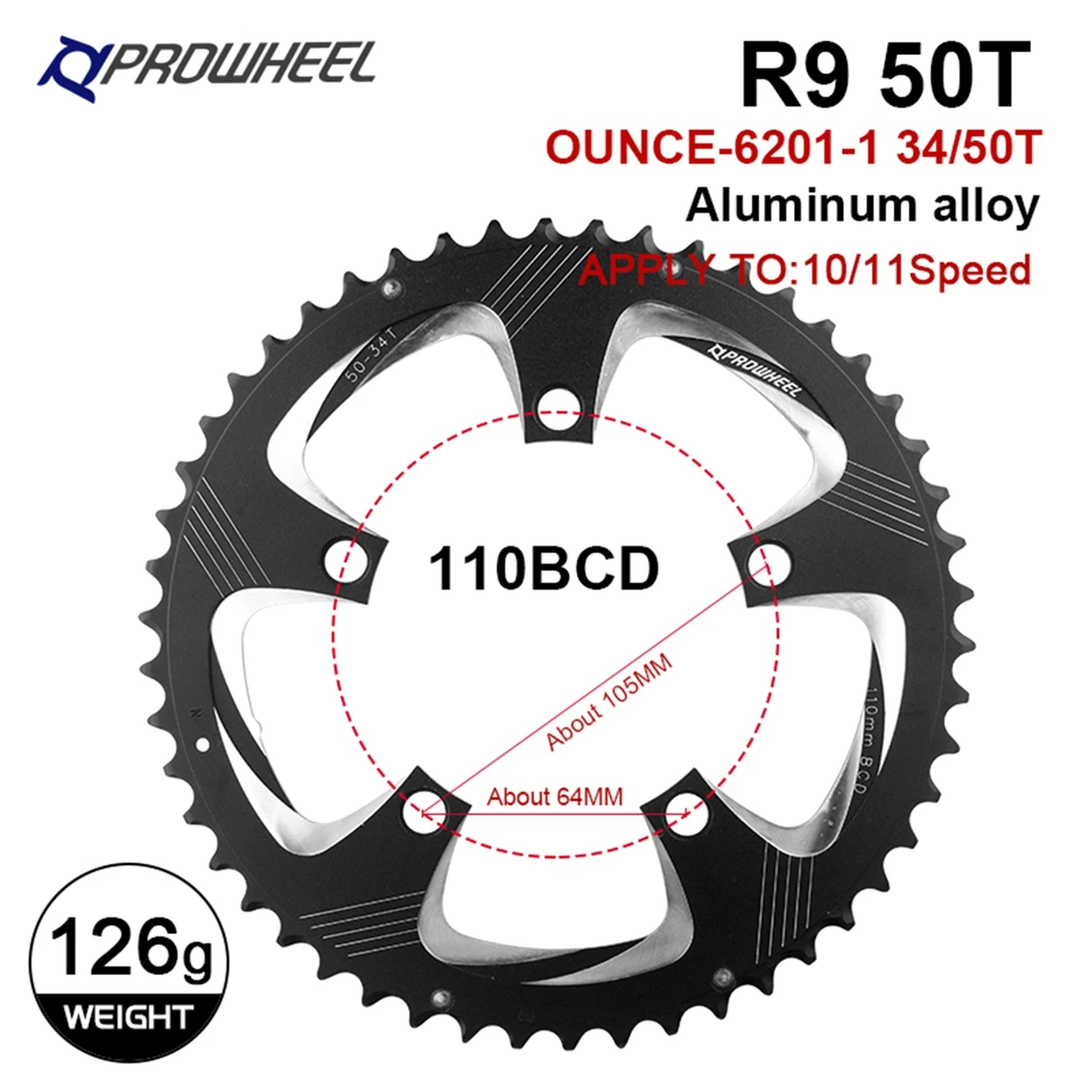 Prowheel Road Bike Chainring 50T 34T Bicycle Sprocket 110 BCD 7 8 9 10 11 Speed Crown Bicycle Stars 110BCD Cycling Accessories