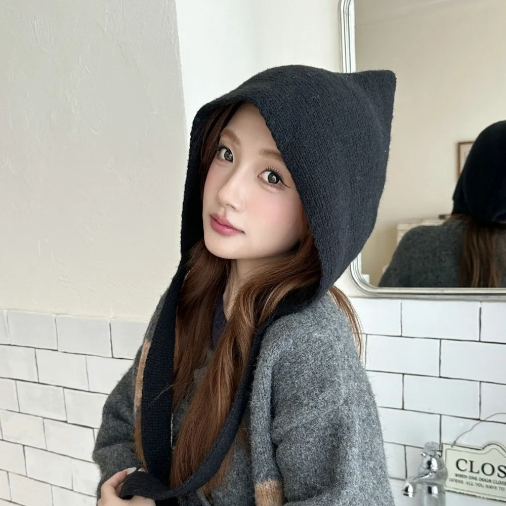 

Fashion Korean Style Balaclava Cap Soft Ear Protection Knitted Beanies Hats Warm Windproof Coldproof Hooded Caps All-match