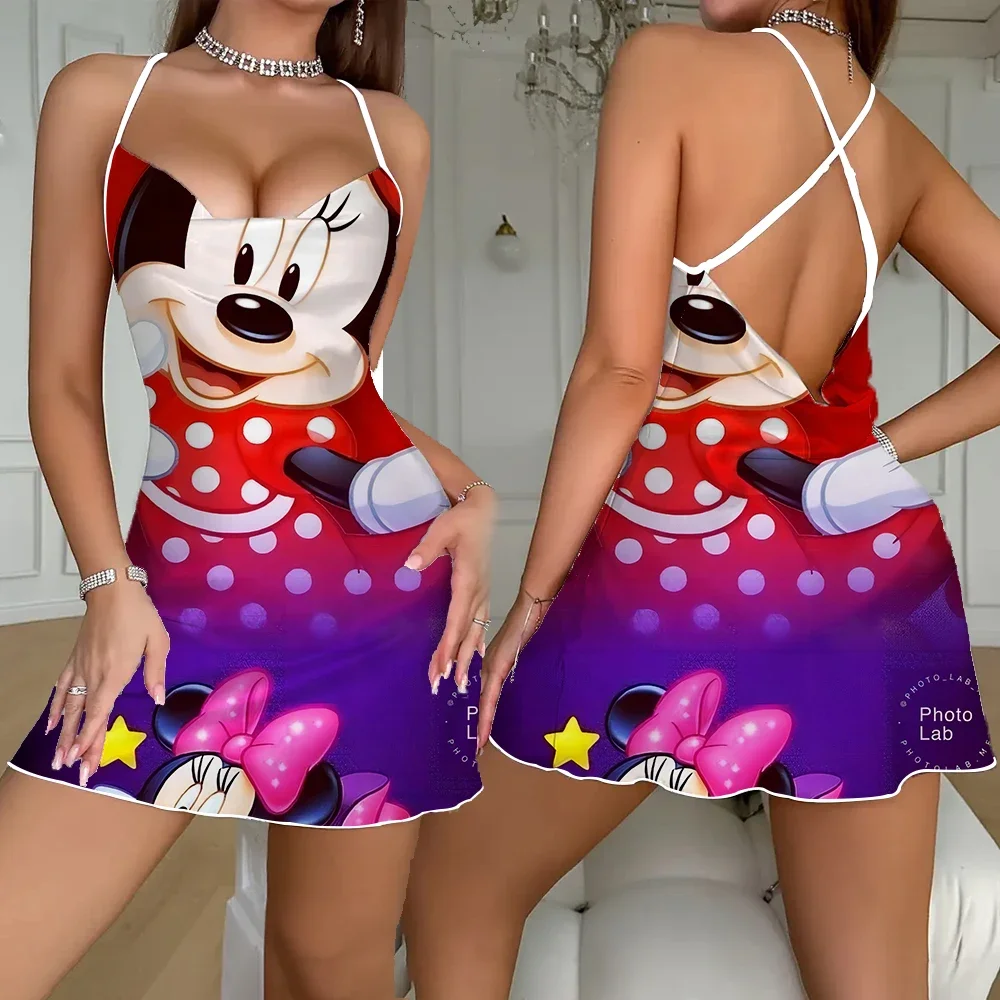 

Новинка, платье для сна с открытой спиной для женщин, одежда для сна с принтом Минни, летняя женская одежда для сна без рукавов