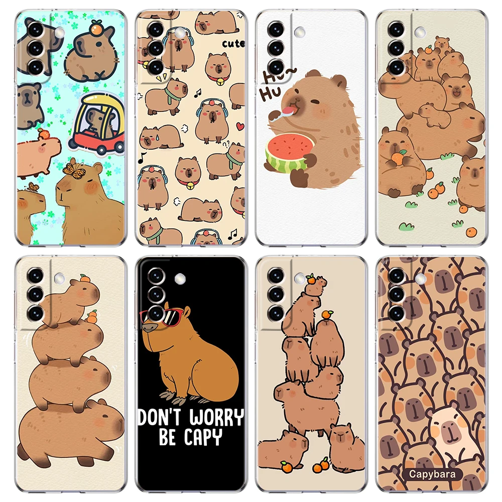 Cartoon Capybara Phone Case for Samsung Galaxy S24 S23 S22 S20 S21 FE Ultra S24 S23 S10 S10E S9 S8 Plus 5G Transparent Shell Bag