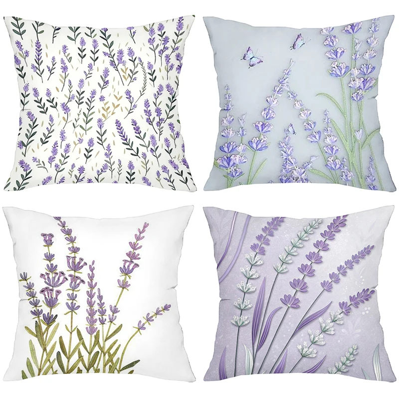 Lavender Patterned Cushions Decorative for Home Polyester pillowcase, sofa decorative cushion cov Headboard Pillow