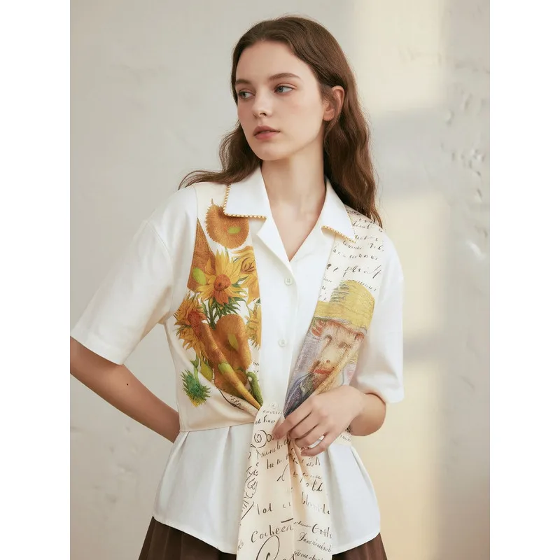 

Van Gogh Artistic Patchwork Two-Piece Shirt for Women