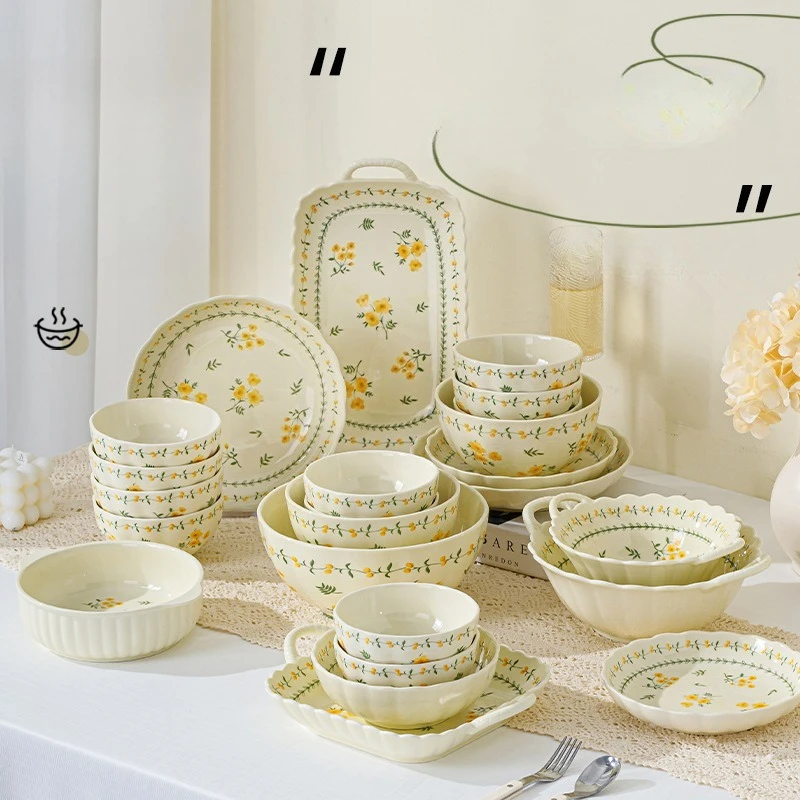 Geschirr-Set Keramikschalen und -teller Binaural-Schalen Keramik-Tafelservice Dinner-Set Pratos De Jantar Teller Prato