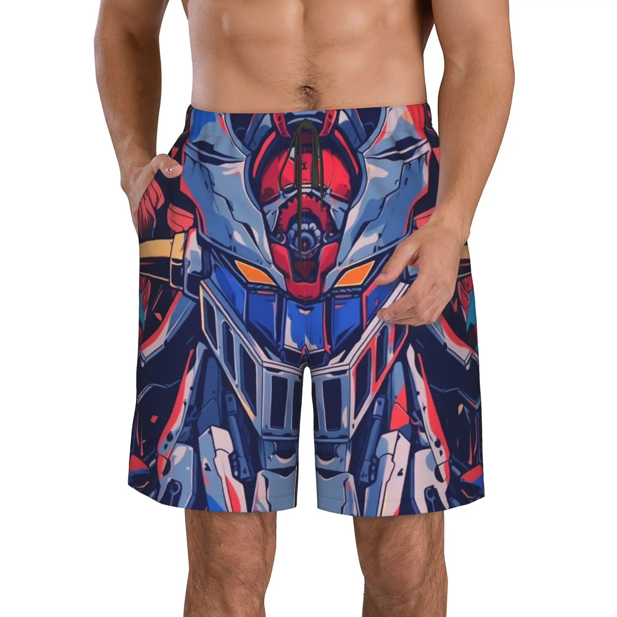 Anime Robot Print Mazinger Z Trunks Beach Board Shorts Casual Quick Dry Swimming Summer Men Pants