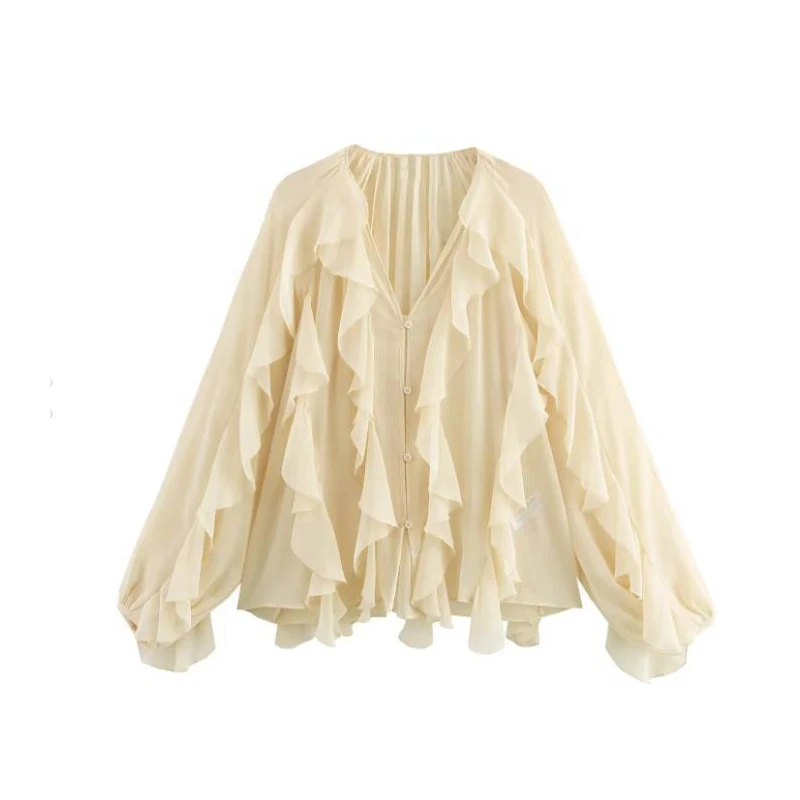 

2025 spring new women's clothing multi-color layered decoration fashionable V-neck long-sleeved shirt