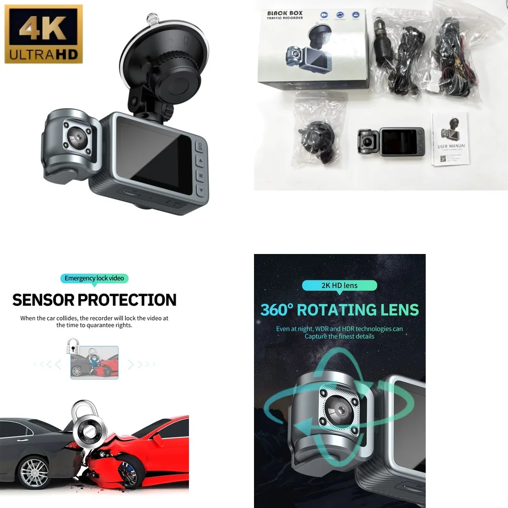 

Автомобильный видеорегистратор с тремя объективами (4K+720p+720p) для приборной панели, с G-сенсором, режимом парковки, Wi-Fi и 2-дюймовым экраном