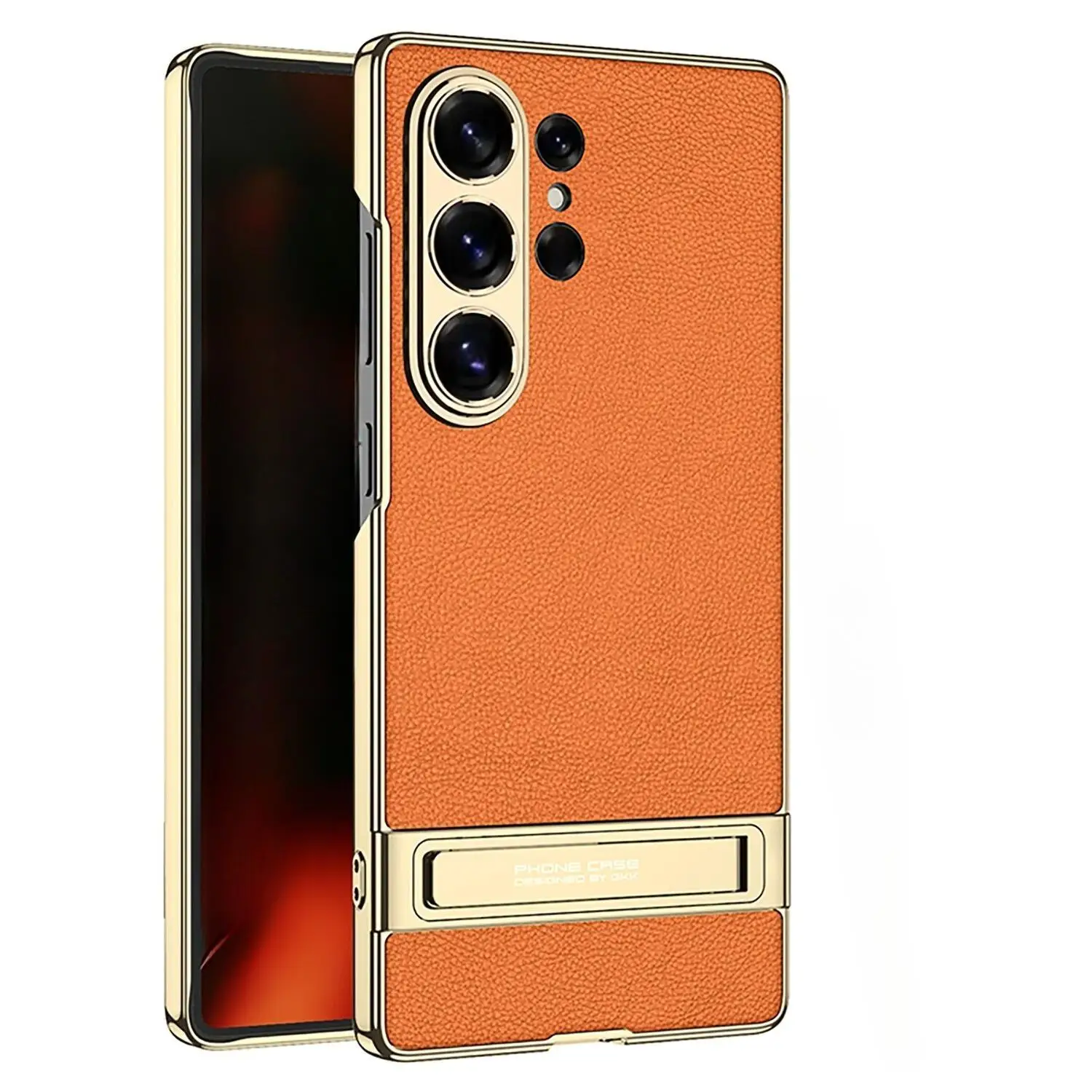 Electroplated Plain Leather Bracket S26 Ultra Phone Case for Samsung Galaxy S26 Preservation Shockproof Cover（NO Pen）