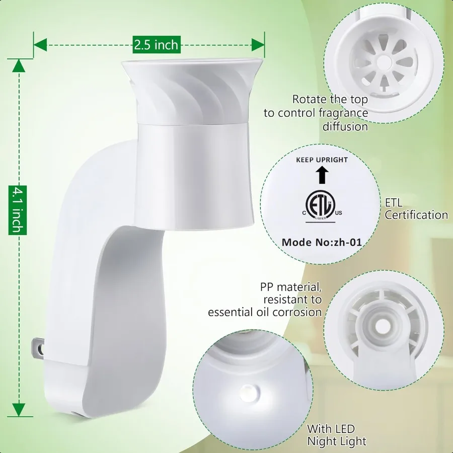 عطر حائط مع ضوء ليلي متوافق مع أعمال الحمام والجسم، عطر زهرة الحائط مع جوهر تصميم المكونات الدوارة