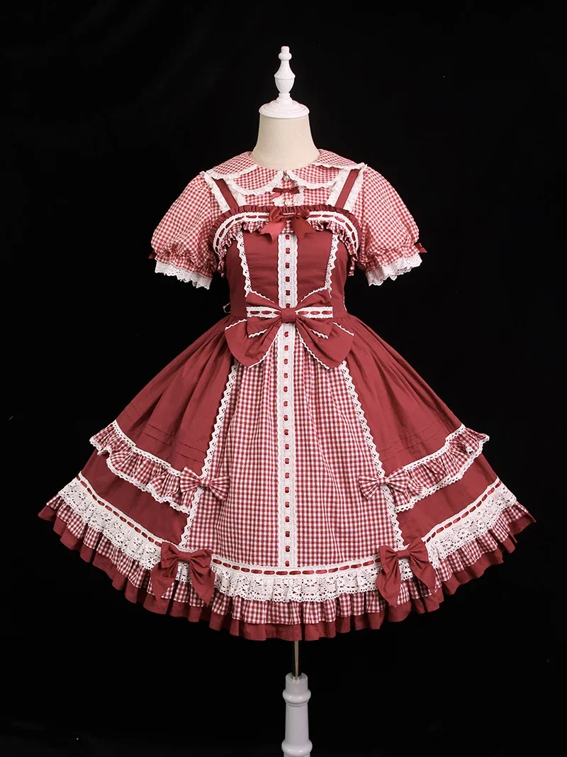 Margarita Doll Feeling Daily Plaid Color Matching Bow Strap Lolita Dress By Alice Girl