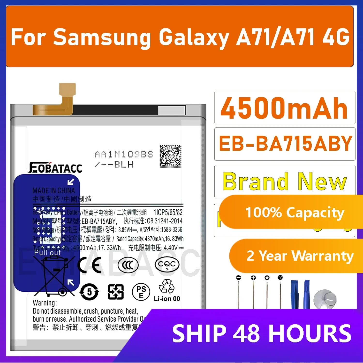 

2025 YEARS EOTABACC High Quality 100% Original EB-BA715ABY Battery For Samsung S22 Phone Battery+Tools