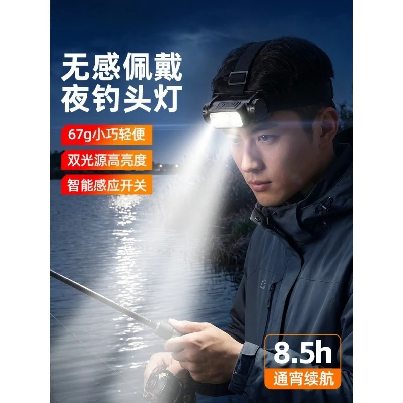 Motion Sensor LED Headlamp Super Bright Rechargeable Long Lasting Light For Night Fishing Camping Hiking