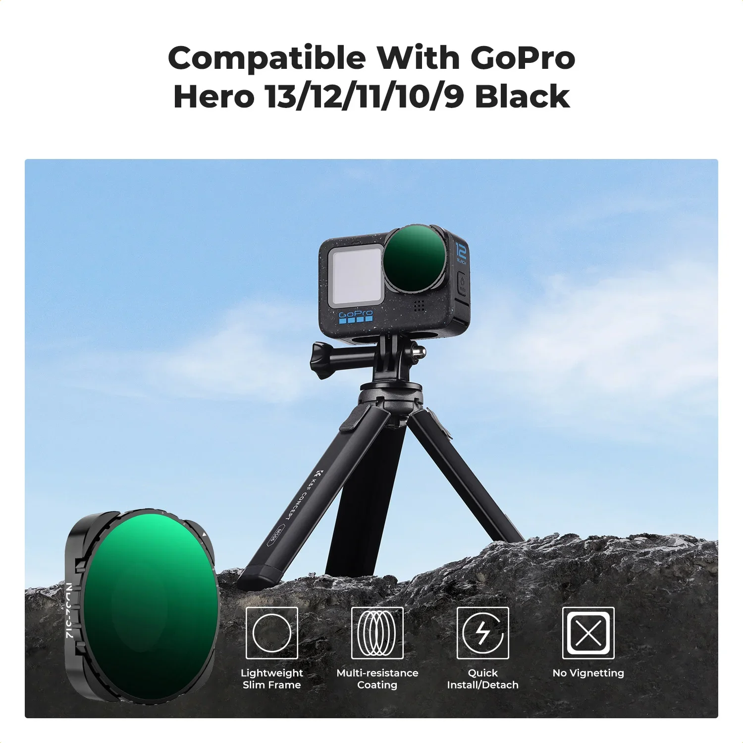 

K&F CONCEPT Variable ND32-ND512 Filter for GoPro HERO 13 12 11 10 9 Black Neutral Density Light Reduction Multicoated HD Glass