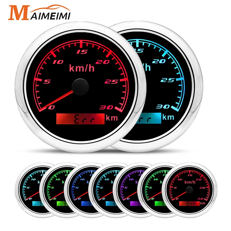 85mm Car Boat Motorcycle GPS Speedometer Gauge 7 Colors LED Backlight 60KMH 120KMH Waterproof Speed Gauge Meter with GPS Antenna