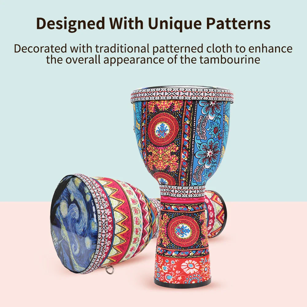 African Hand Drum  8 Inch Portable Djembe Drum Percussion Instrument Tambourine Gift Colorful Art Patterns for Beginners