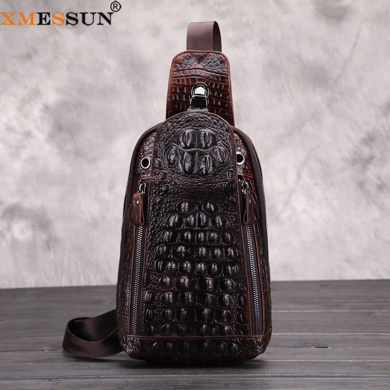XMESSUN News Soft Leather Shoulder Chest Pack for Women Men,Designer Fashion Crocodile Luxary High-capacity Crossbody Bag