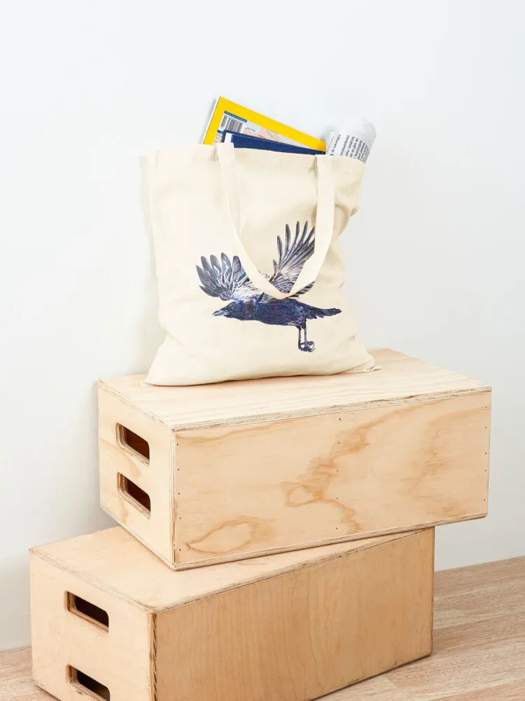 الغراب في الطيران - رسم بالقلم الرصاص الملون حمل حقيبة مخصصة حمل حقيبة أكياس قماش أكياس قماش البيئية