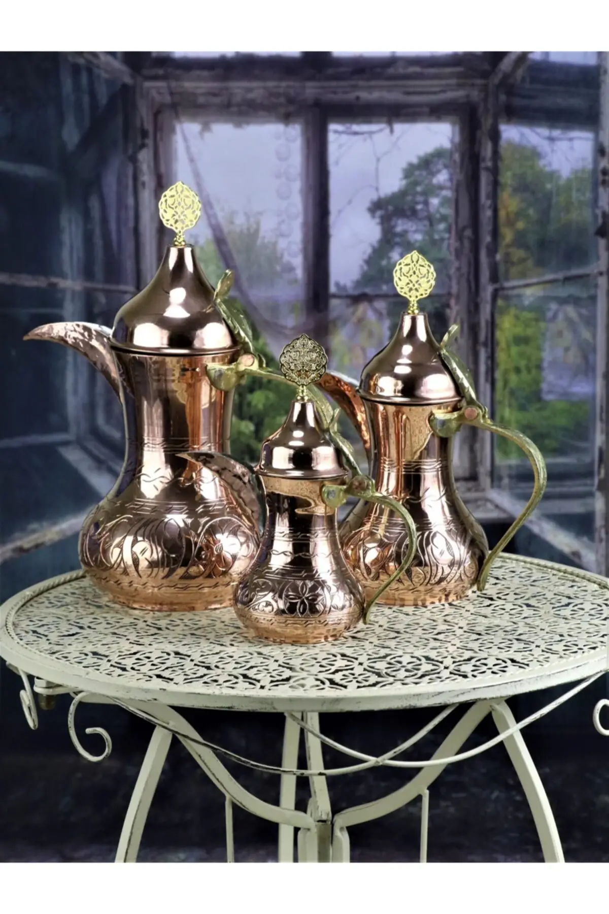 DOLBOVI triple Mırra large size copper arab Tea Pots Handmade