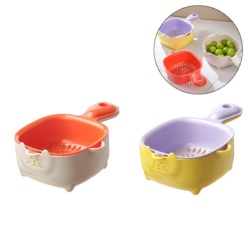 

Small Fruit Colander,Fruit Rinser Strainer Container Dual-Layer Vegetable Cutting And Draining Basket