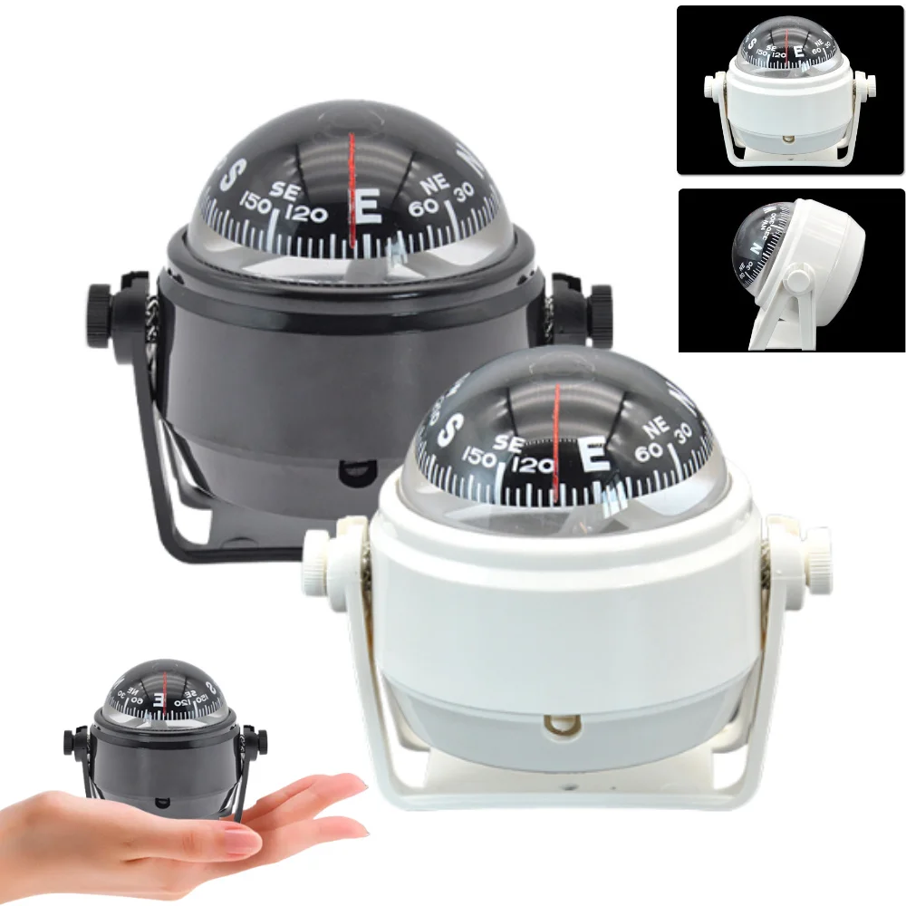 بوصلة الملاحة دوران 360 درجة مقاوم للماء ABS البحر التمحور مركبة بحرية بوصلة أبيض/أسود الكرة على شكل بوصلة السيارة