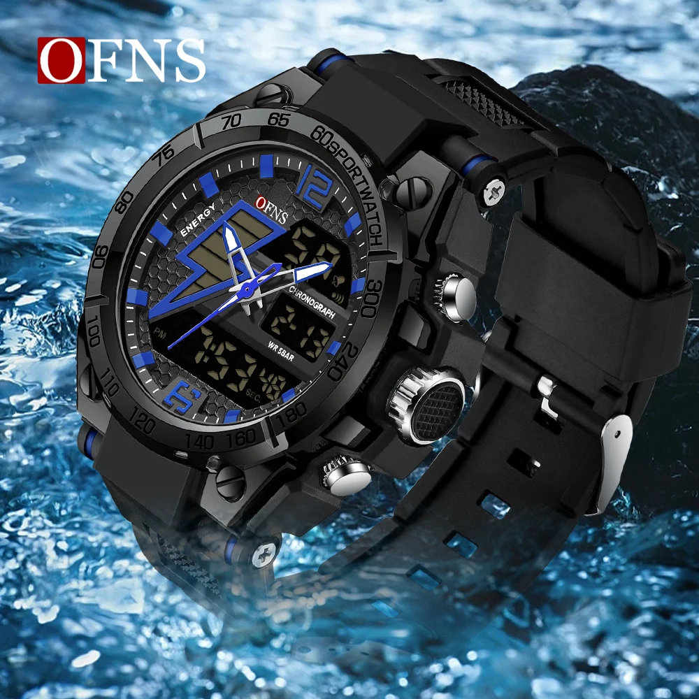 OFNS Fashion Men\'s Watches Chronograph Analog Digital Alarm Wrist Watches LED Luminous Outdoor Sports Waterproof Men\'s Watches