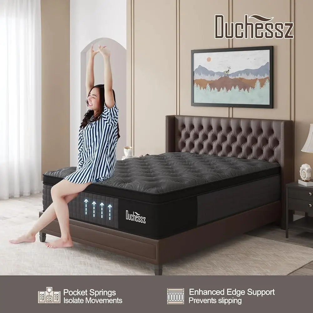 Hybrid Queen Mattress 14 Inch Gel Memory Foam Individually Pocket Springs Euro Top Medium Firm Pressure Relief Low Motion