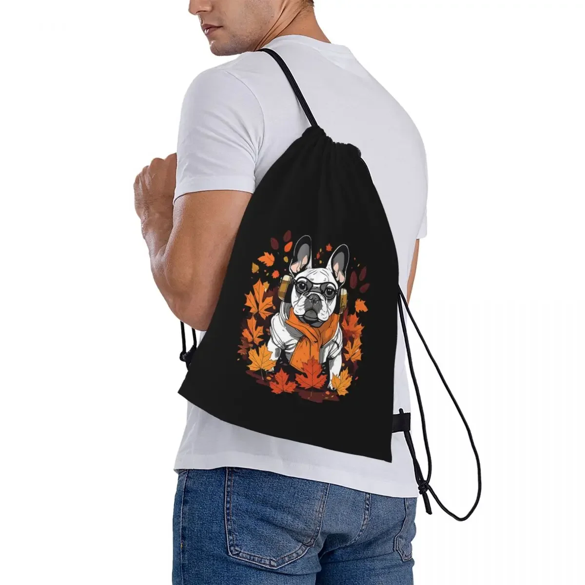 Franse Bulldog-Vibes-De Herfst Vibes Rugzakken Met Trekkoord Tas Met Trekkoord Bundel Zak Diversen Tas Boekentas Voor Reisstudenten