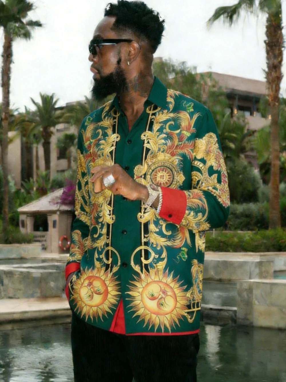 Men's Western Retro Long Sleeve Collar Shirt Palace Baroque High-definition Printed Shirt Casual Business Social Men's Clothing