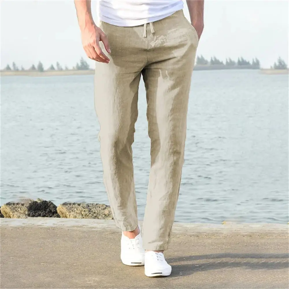 

Men's Cotton Linen Pants Breathable Autumn New Sle Straight Leg Clean Fit PVC Material Neutral G