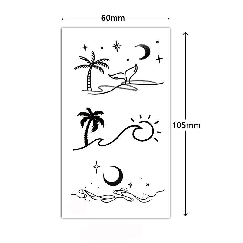 Tattoo-Aufkleber, Kokosnussbaum, Sonne, Wal, Schwanz, Strand, Mondparty, Make-up, Fake-Tattoo für Frauen und Männer, wasserdicht, temporäre Hand-Körperkunst