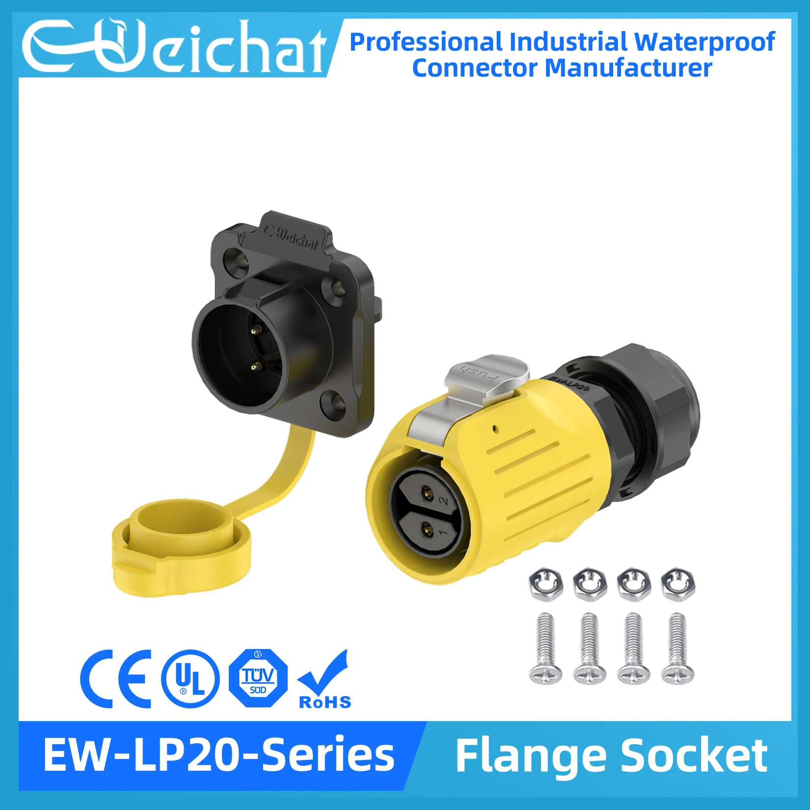 

EW-LP20 Waterproof Connector IP68 Industrial Circular Aviation Electrical PBT Plastic Shell Connector M20 2-14 Pin Flange Socket