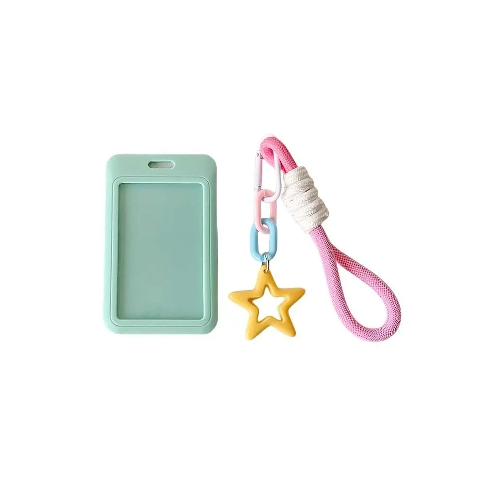 Cartão de identificação protetor cor cartão de ônibus capa cartão de crédito plástico id titular do cartão pendurado corda chaveiro estrela pingente crachá titular